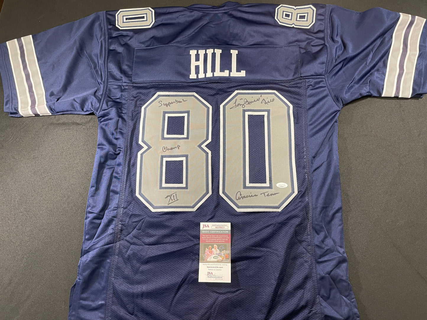 TONY HILL DALLAS COWBOYS SIGNED BLUE JERSEY w/MULTI INSC size XL JSA COA