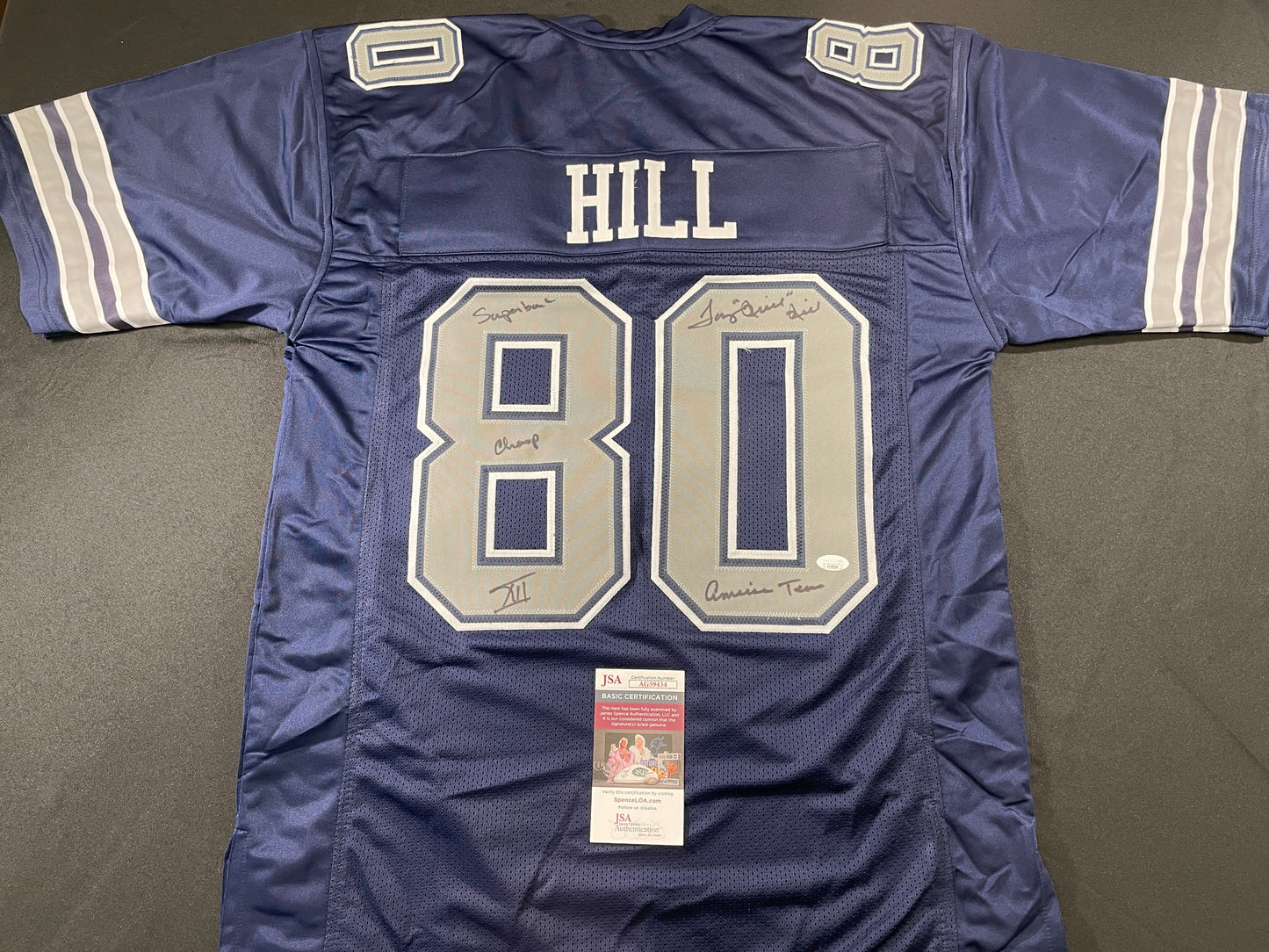 TONY HILL DALLAS COWBOYS SIGNED BLUE JERSEY w/MULTI INSC size XL JSA COA
