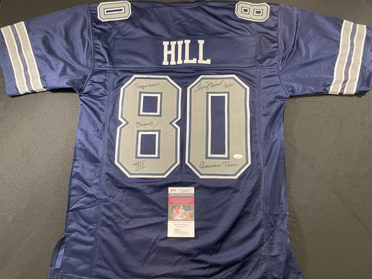 TONY HILL DALLAS COWBOYS SIGNED BLUE JERSEY w/MULTI INSC size XL JSA COA