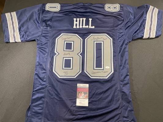 TONY HILL DALLAS COWBOYS SIGNED BLUE JERSEY w/MULTI INSC size XL JSA COA