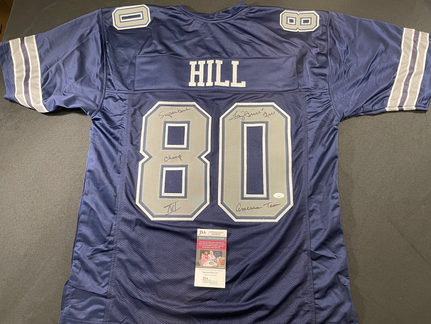 TONY HILL DALLAS COWBOYS SIGNED BLUE JERSEY w/MULTI INSC size XL JSA COA