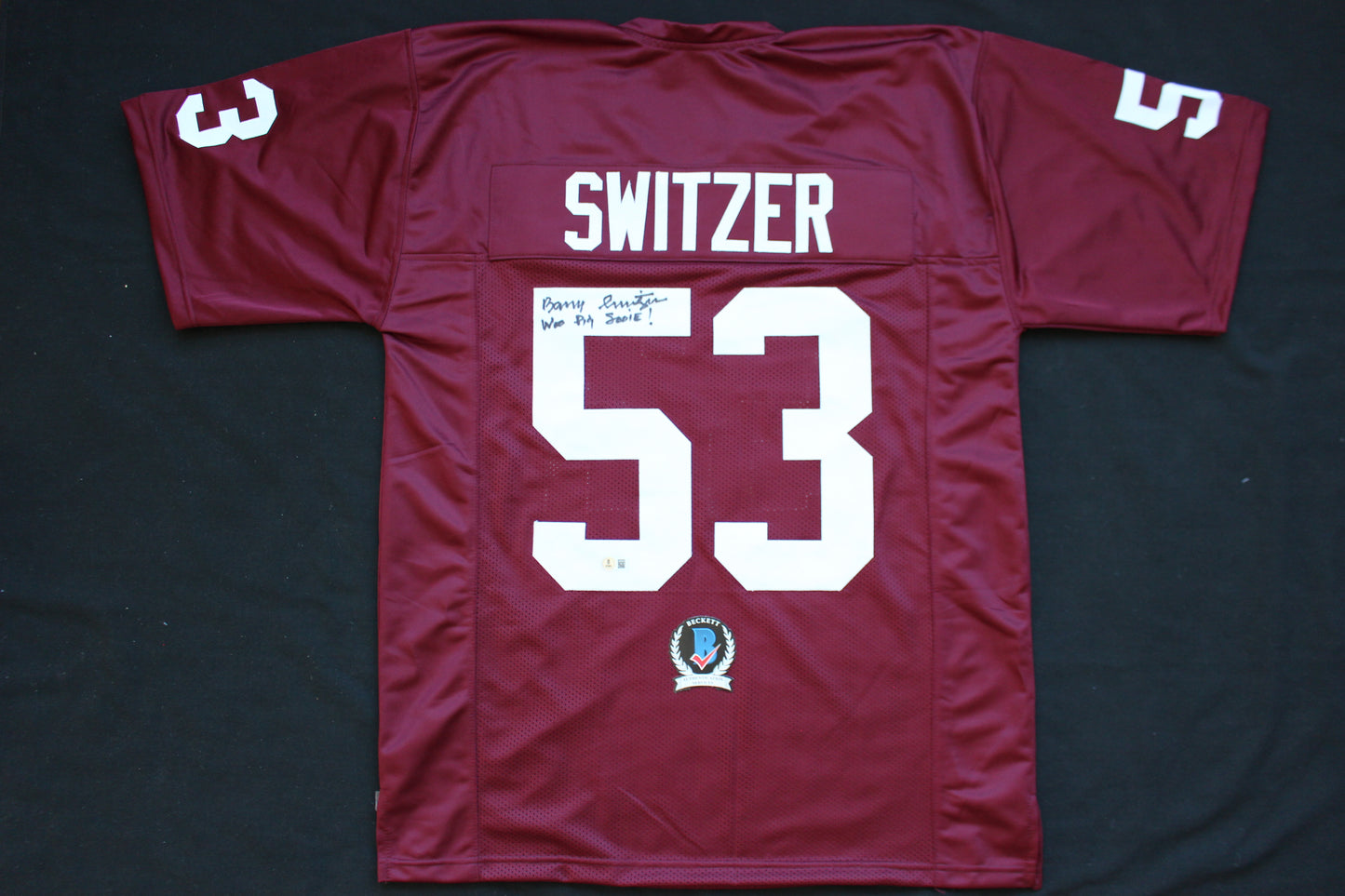 BARRY SWITZER ARKANSAS RAZORBACKS SIGNED JERSEY w/WooPigSooie Sooners Cowboys BAS