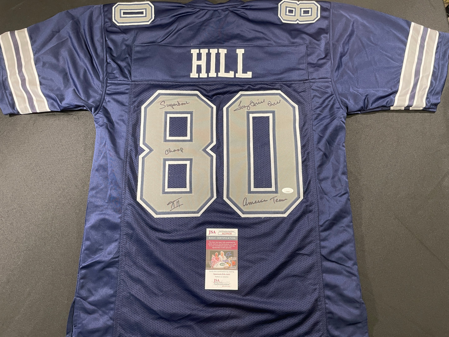 TONY HILL DALLAS COWBOYS SIGNED BLUE JERSEY w/MULTI INSC size XL JSA COA