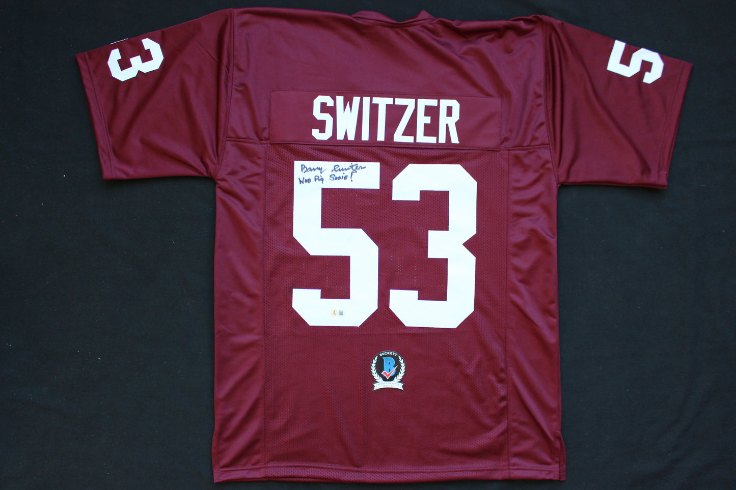 BARRY SWITZER ARKANSAS RAZORBACKS SIGNED JERSEY w/WooPigSooie Sooners Cowboys BAS