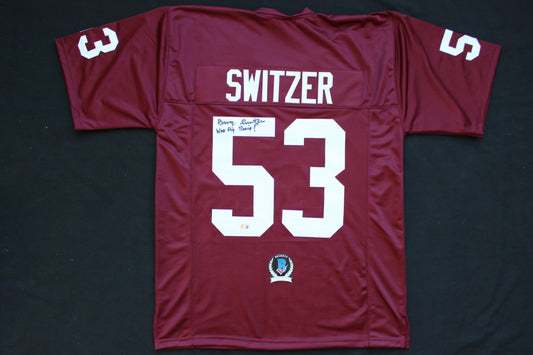 BARRY SWITZER ARKANSAS RAZORBACKS SIGNED JERSEY w/WooPigSooie Sooners Cowboys BAS
