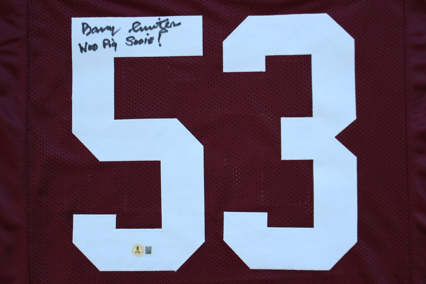 BARRY SWITZER ARKANSAS RAZORBACKS SIGNED JERSEY w/WooPigSooie Sooners Cowboys BAS