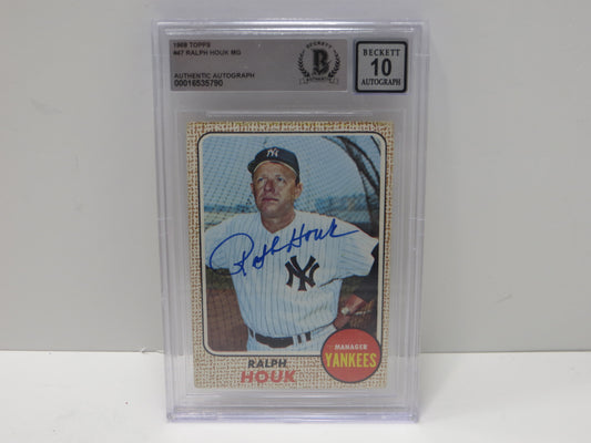 RALPH HOUK SIGNED 1968 Topps BGS BAS SLAB AUTO 10 New York Yankees