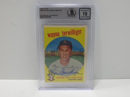 WAYNE TERWILLIGER SIGNED 1959 Topps BGS BAS SLAB Auto 10 Kansas City Athletics