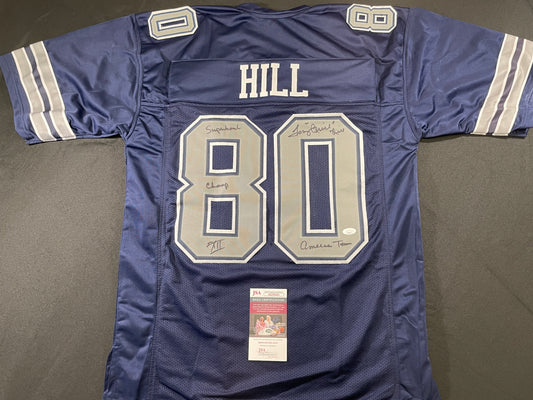 TONY HILL DALLAS COWBOYS SIGNED BLUE JERSEY w/MULTI INSC size XL JSA COA