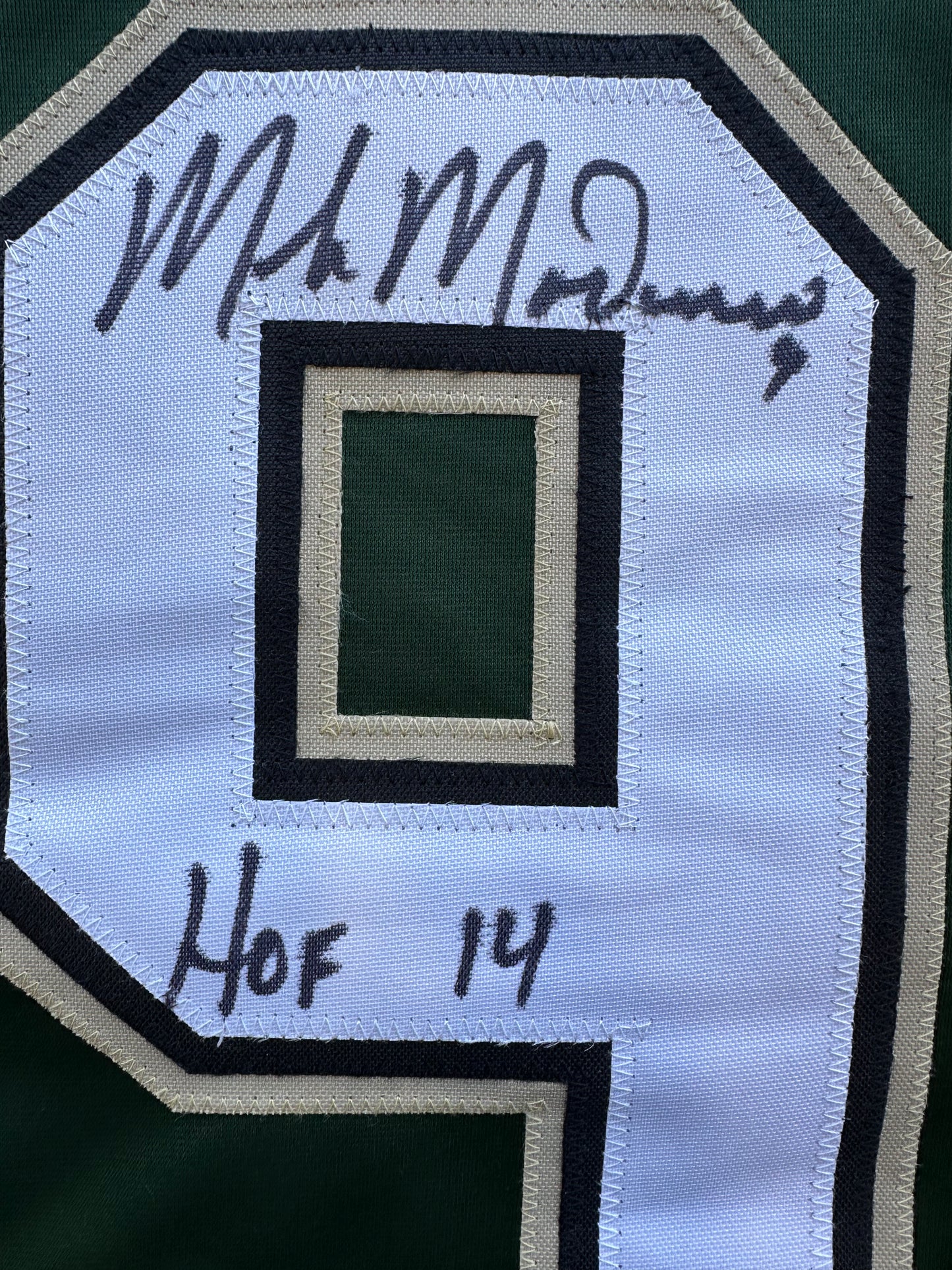 MIKE MODANO SIGNED GREEN HOCKEY JERSEY DALLAS STARS w/"HOF 14" BAS COA