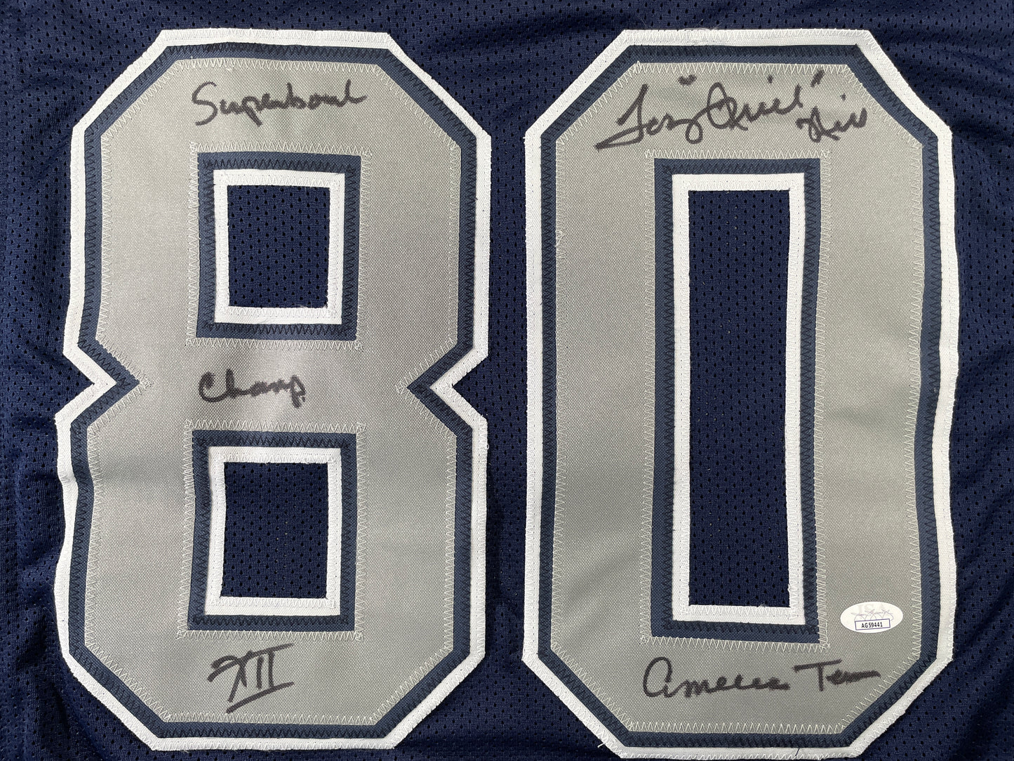 TONY HILL DALLAS COWBOYS SIGNED BLUE JERSEY w/MULTI INSC size XL JSA COA