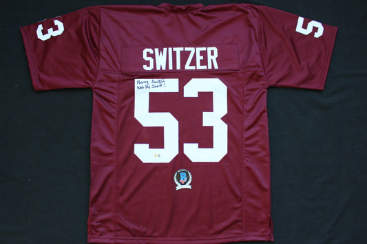 BARRY SWITZER ARKANSAS RAZORBACKS SIGNED JERSEY w/WooPigSooie Sooners Cowboys BAS
