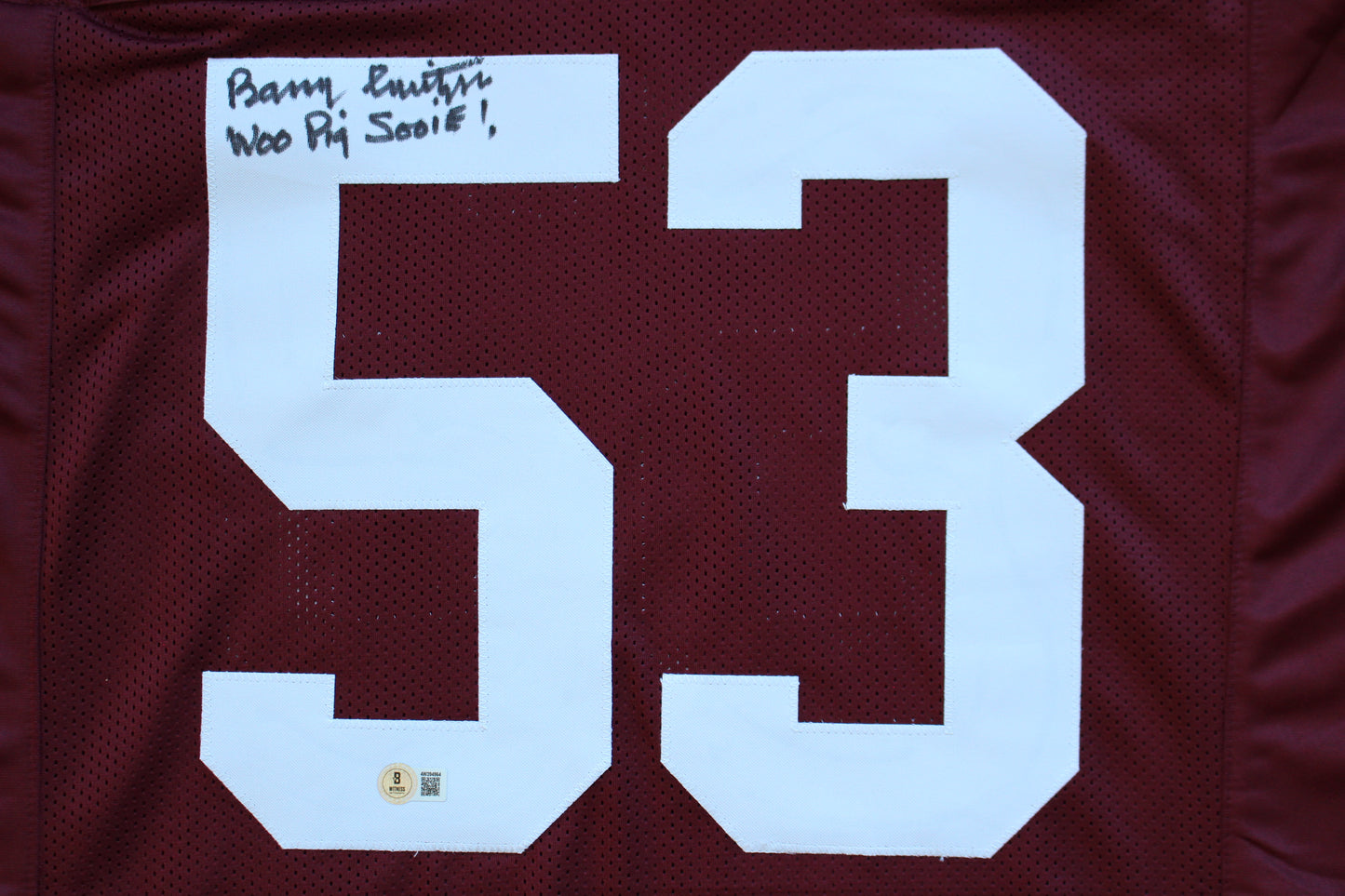 BARRY SWITZER ARKANSAS RAZORBACKS SIGNED JERSEY w/WooPigSooie Sooners Cowboys BAS