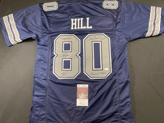 TONY HILL DALLAS COWBOYS SIGNED BLUE JERSEY w/MULTI INSC size XL JSA COA
