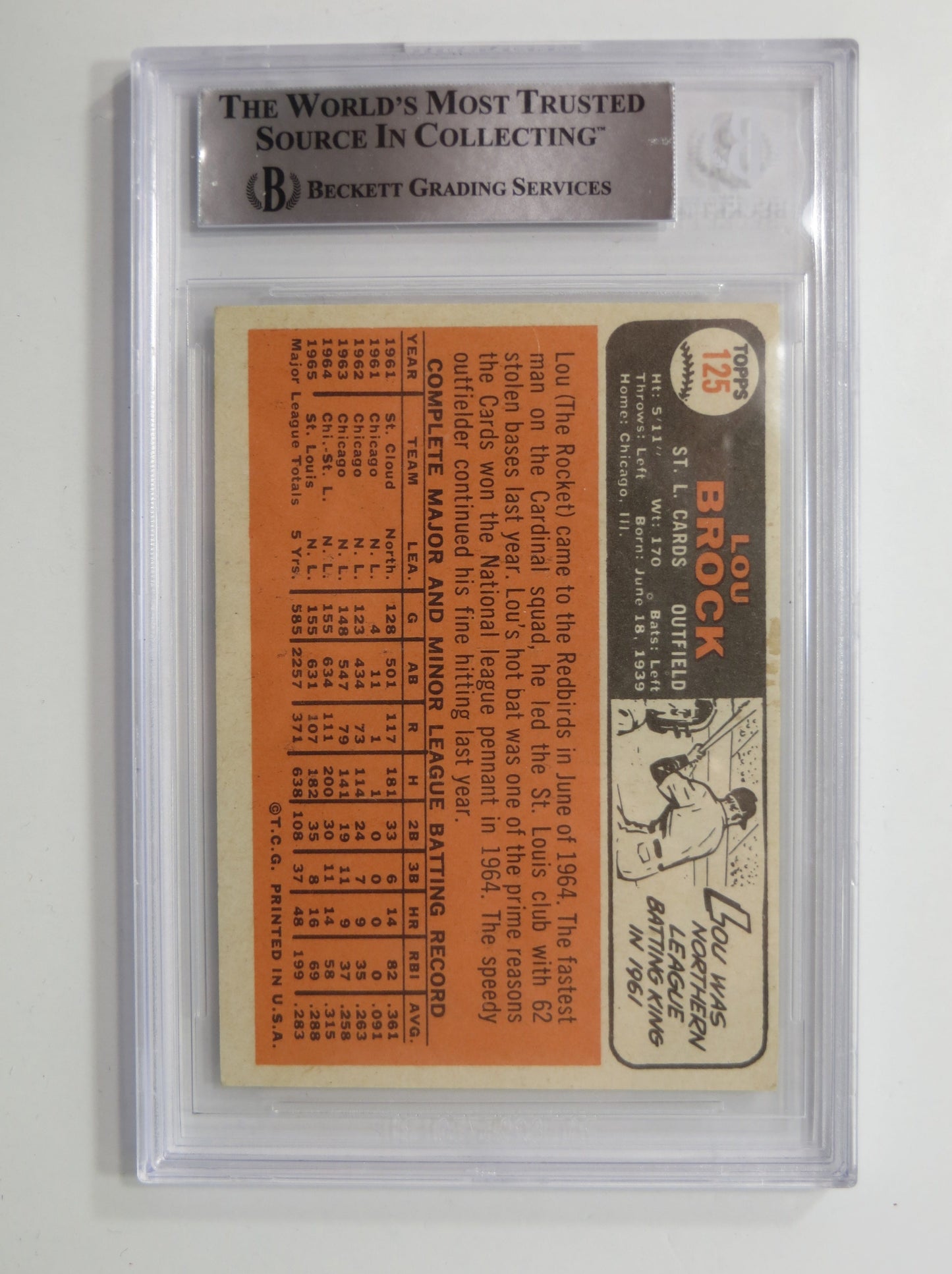 LOU BROCK SIGNED 1966 Topps BGS BAS SLAB St Louis Cardinals