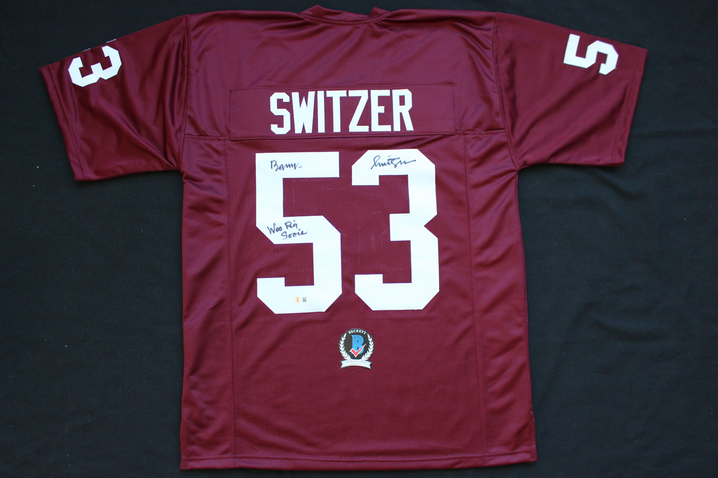 BARRY SWITZER ARKANSAS RAZORBACKS SIGNED JERSEY w/WooPigSooie Sooners Cowboys BAS