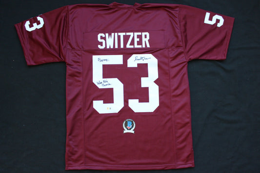 BARRY SWITZER ARKANSAS RAZORBACKS SIGNED JERSEY w/WooPigSooie Sooners Cowboys BAS