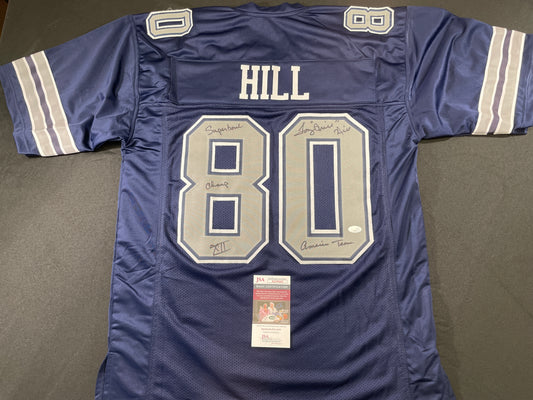 TONY HILL DALLAS COWBOYS SIGNED BLUE JERSEY w/MULTI INSC size XL JSA COA