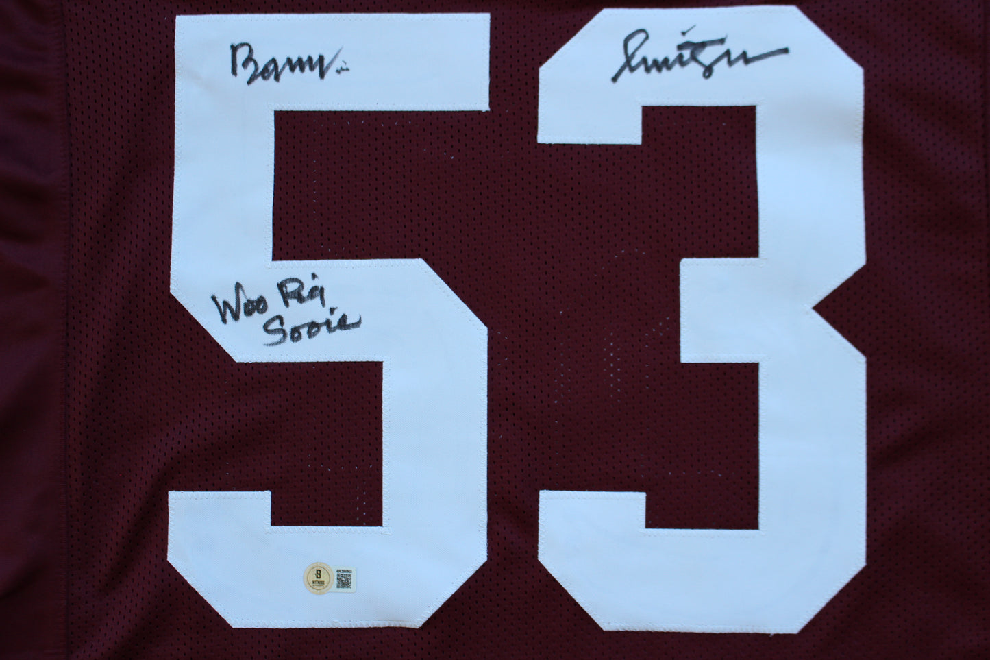 BARRY SWITZER ARKANSAS RAZORBACKS SIGNED JERSEY w/WooPigSooie Sooners Cowboys BAS