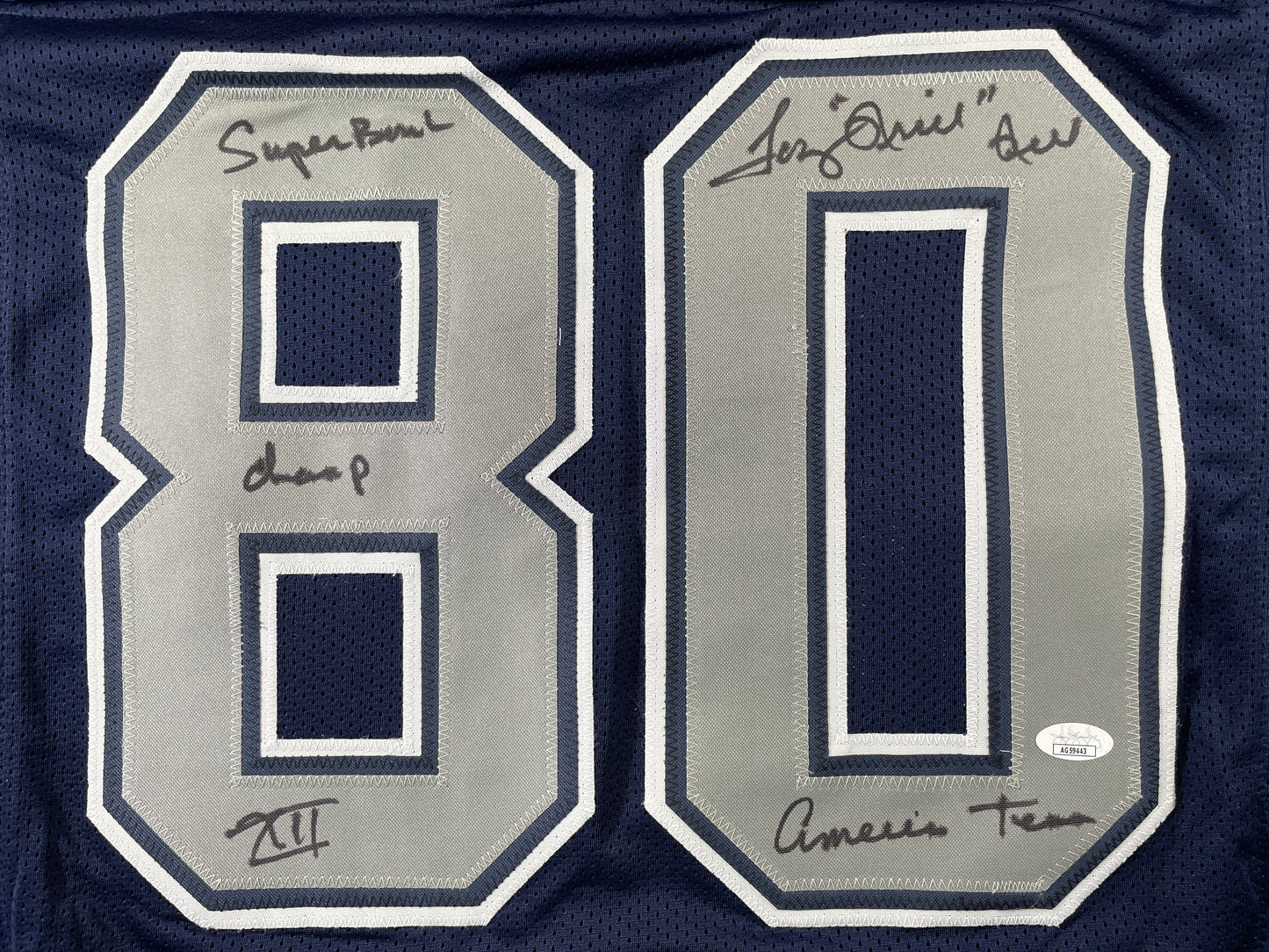 TONY HILL DALLAS COWBOYS SIGNED BLUE JERSEY w/MULTI INSC size XL JSA COA