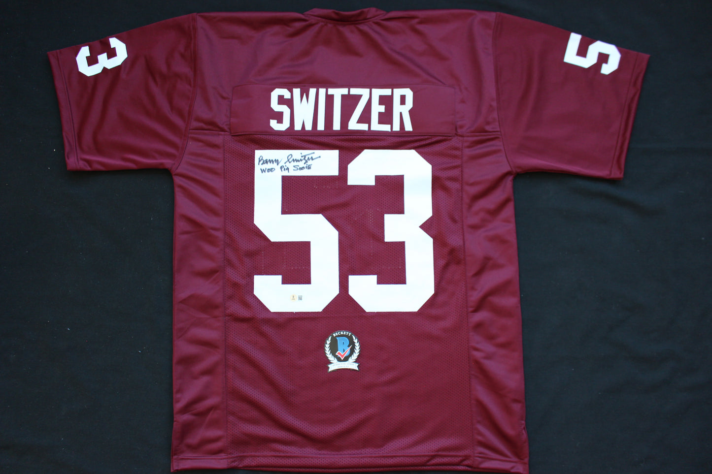 BARRY SWITZER ARKANSAS RAZORBACKS SIGNED JERSEY w/WooPigSooie Sooners Cowboys BAS