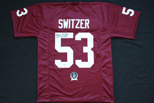 BARRY SWITZER ARKANSAS RAZORBACKS SIGNED JERSEY w/WooPigSooie Sooners Cowboys BAS