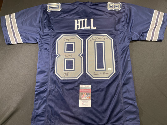 TONY HILL DALLAS COWBOYS SIGNED BLUE JERSEY w/MULTI INSC size XL JSA COA