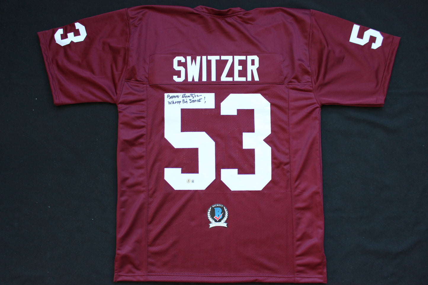BARRY SWITZER ARKANSAS RAZORBACKS SIGNED JERSEY w/WooPigSooie Sooners Cowboys BAS