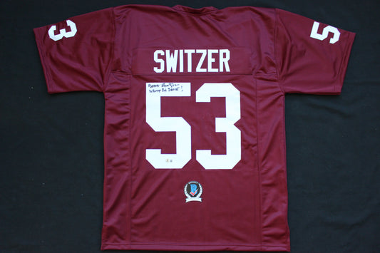 BARRY SWITZER ARKANSAS RAZORBACKS SIGNED JERSEY w/WooPigSooie Sooners Cowboys BAS