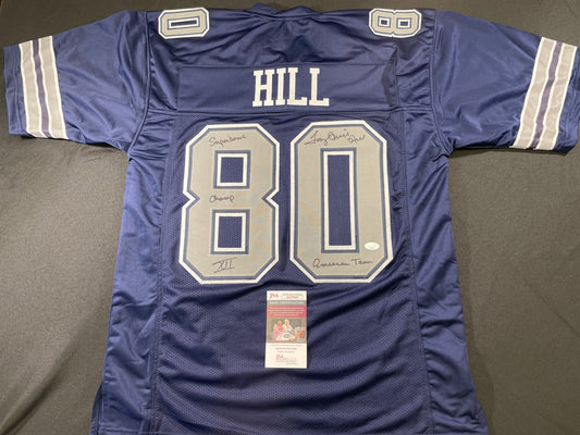 TONY HILL DALLAS COWBOYS SIGNED BLUE JERSEY w/MULTI INSC size XL JSA COA
