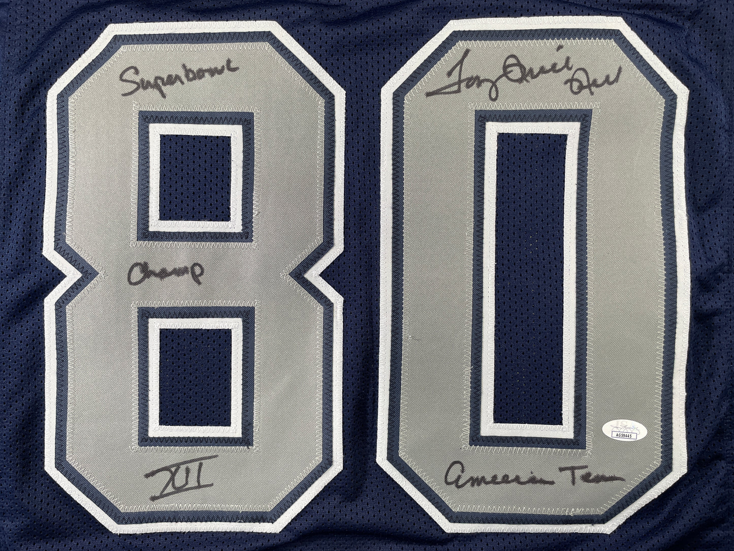 TONY HILL DALLAS COWBOYS SIGNED BLUE JERSEY w/MULTI INSC size XL JSA COA