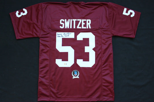 BARRY SWITZER ARKANSAS RAZORBACKS SIGNED JERSEY w/WooPigSooie Sooners Cowboys BAS