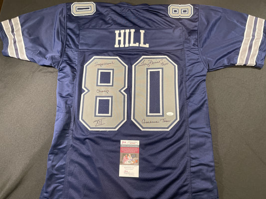 TONY HILL DALLAS COWBOYS SIGNED BLUE JERSEY w/MULTI INSC size XL JSA COA