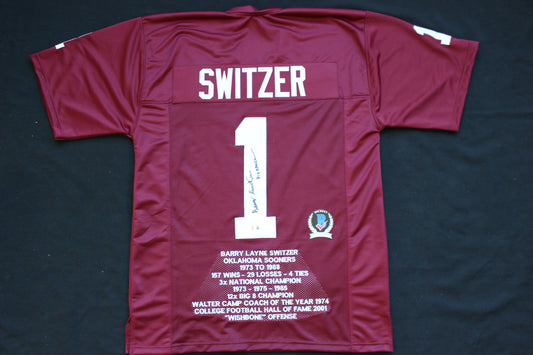 BARRY SWITZER OKLAHOMA OU SOONERS SIGNED STAT JERSEY w/Boomer Cowboys BAS