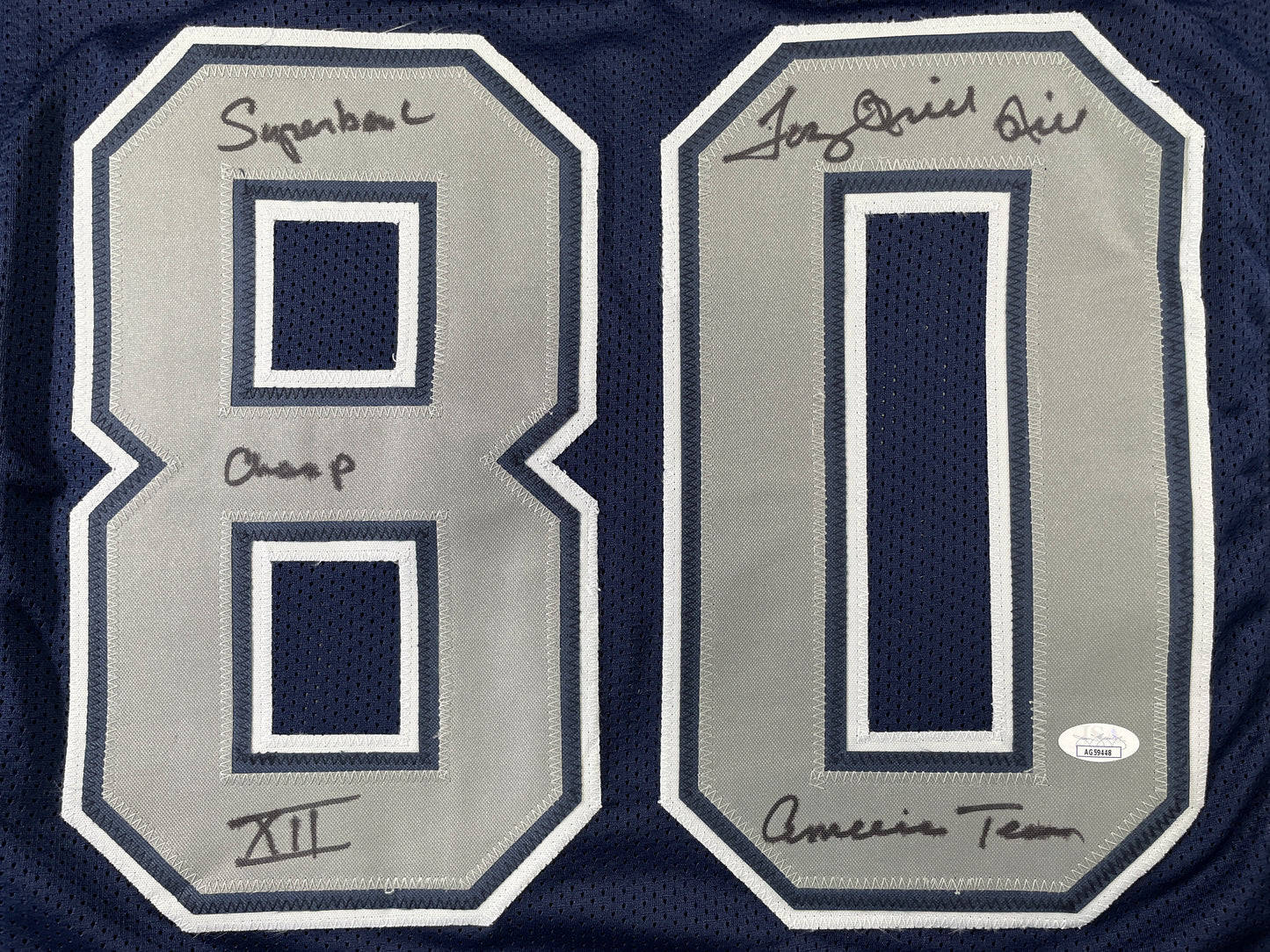 TONY HILL DALLAS COWBOYS SIGNED BLUE JERSEY w/MULTI INSC size XL JSA COA