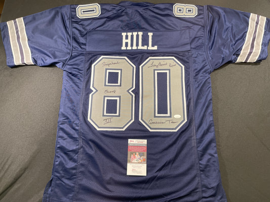TONY HILL DALLAS COWBOYS SIGNED BLUE JERSEY w/MULTI INSC size XL JSA COA