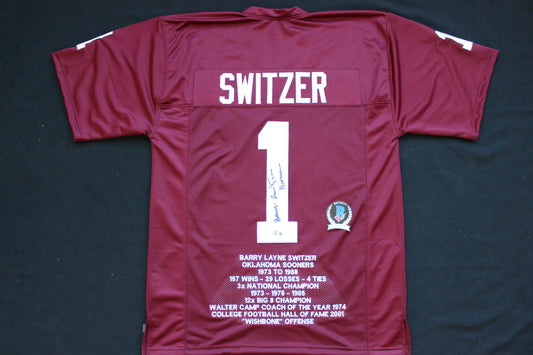 BARRY SWITZER OKLAHOMA OU SOONERS SIGNED STAT JERSEY w/Boomer Cowboys BAS