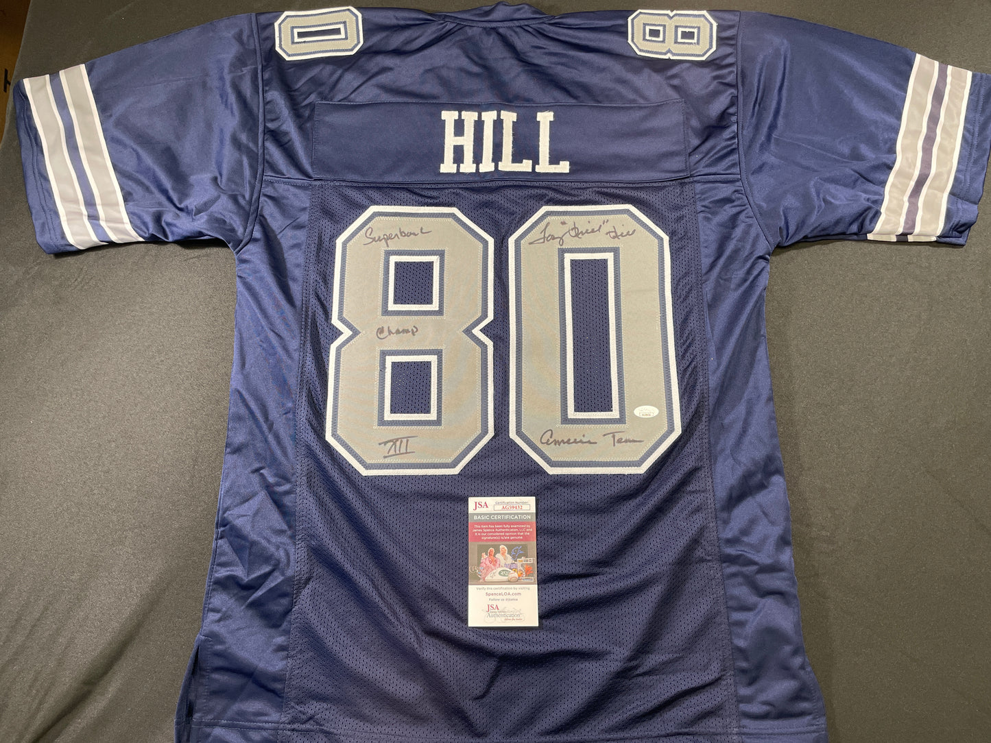 TONY HILL DALLAS COWBOYS SIGNED BLUE JERSEY w/MULTI INSC size XL JSA COA