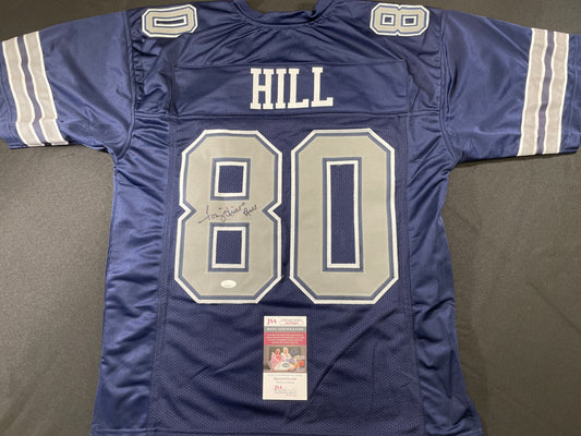 TONY HILL DALLAS COWBOYS SIGNED BLUE JERSEY size L JSA COA