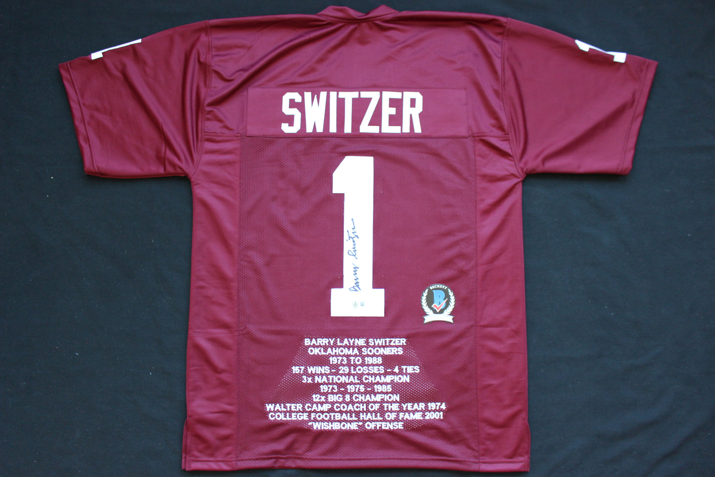 BARRY SWITZER OKLAHOMA OU SOONERS SIGNED STAT JERSEY Dallas Cowboys BAS COA