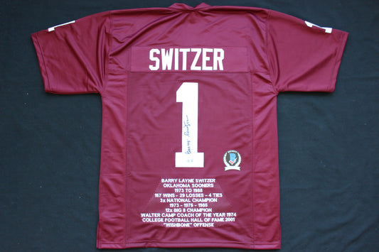 BARRY SWITZER OKLAHOMA OU SOONERS SIGNED STAT JERSEY Dallas Cowboys BAS COA