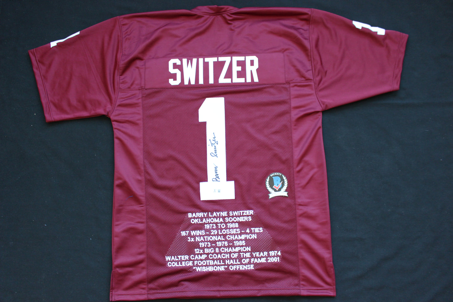 BARRY SWITZER OKLAHOMA OU SOONERS SIGNED STAT JERSEY Dallas Cowboys BAS COA