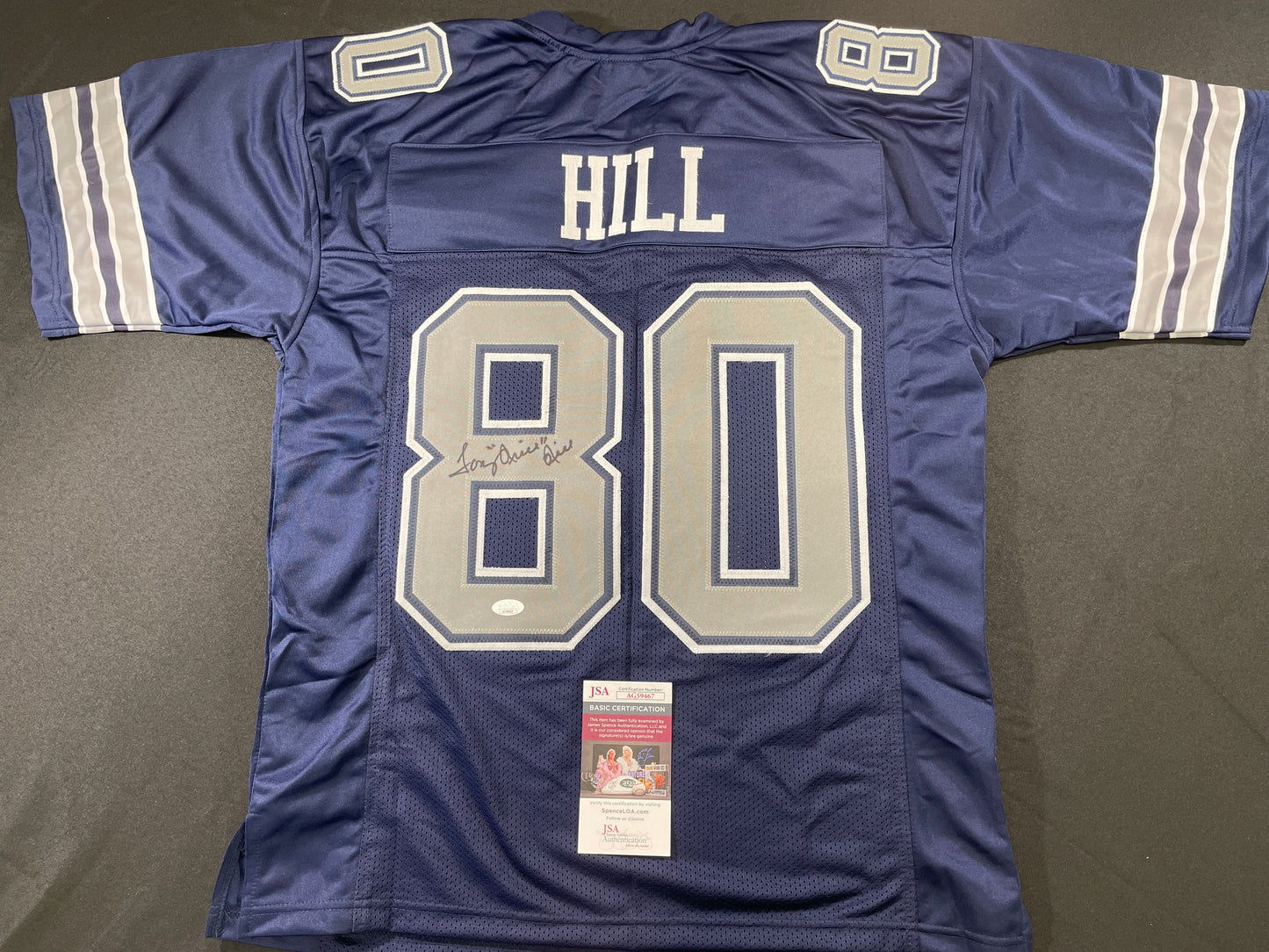 TONY HILL DALLAS COWBOYS SIGNED BLUE JERSEY size L JSA COA