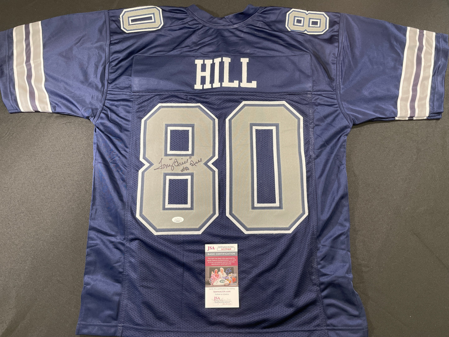 TONY HILL DALLAS COWBOYS SIGNED BLUE JERSEY size L JSA COA