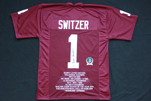 BARRY SWITZER OKLAHOMA OU SOONERS SIGNED STAT JERSEY Dallas Cowboys BAS COA