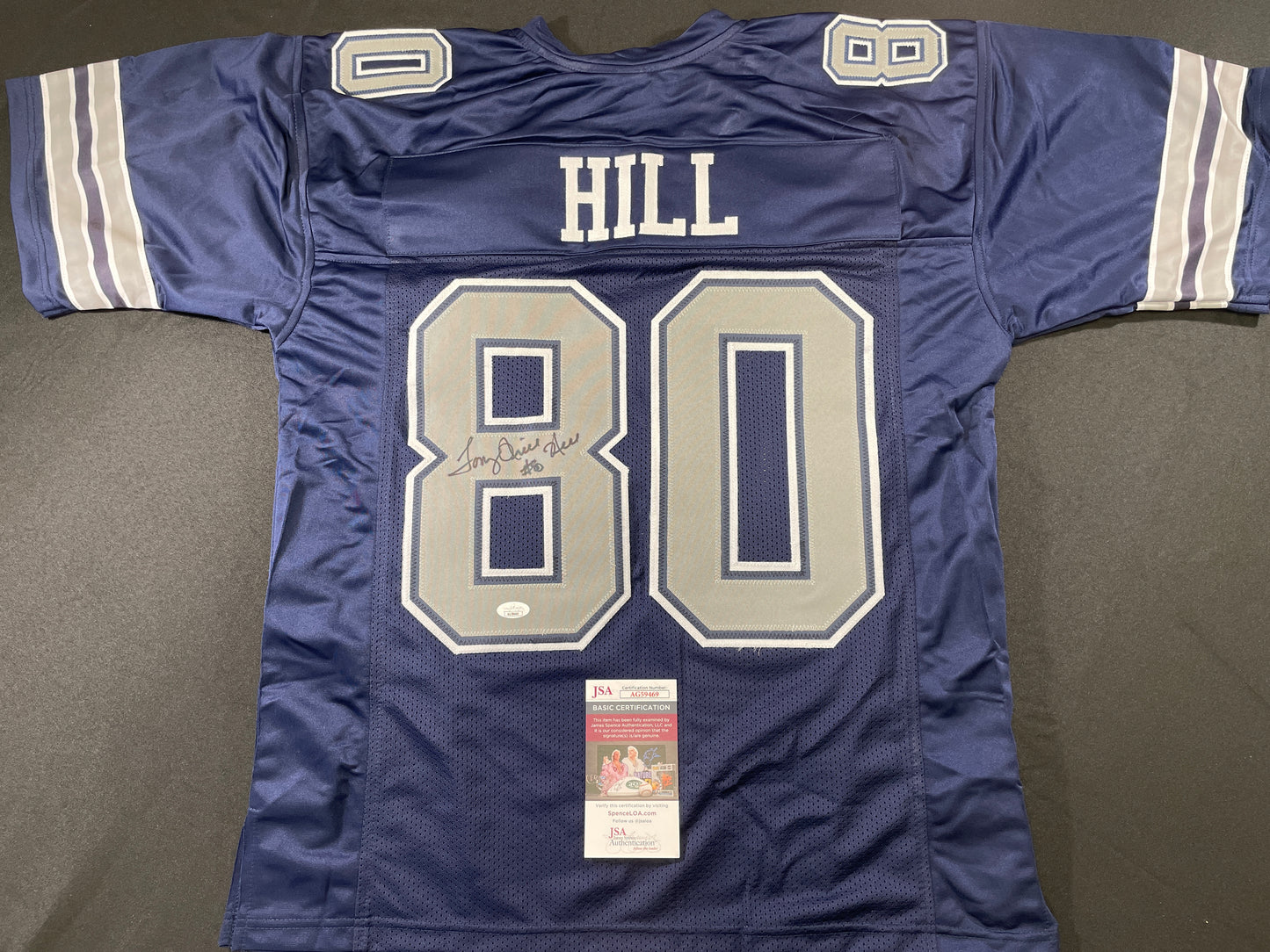 TONY HILL DALLAS COWBOYS SIGNED BLUE JERSEY size L JSA COA