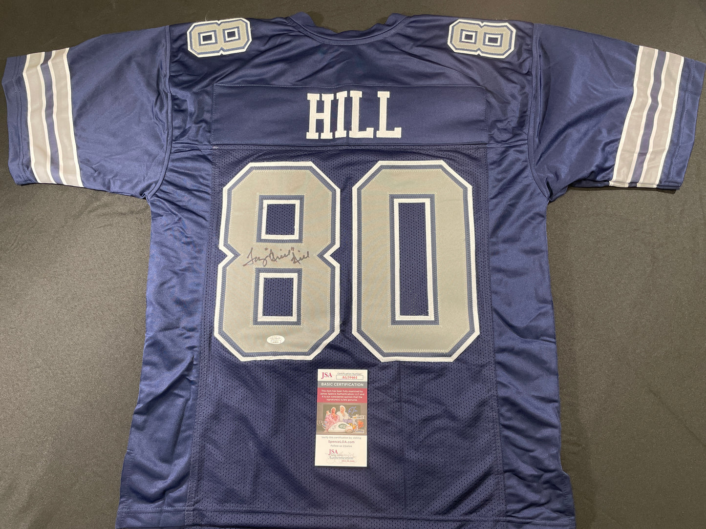 TONY HILL DALLAS COWBOYS SIGNED BLUE JERSEY size L JSA COA