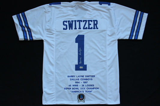 BARRY SWITZER DALLAS COWBOYS SIGNED HOME STATS JERSEY Sooners BAS COA
