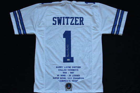 BARRY SWITZER DALLAS COWBOYS SIGNED HOME STATS JERSEY Sooners BAS COA