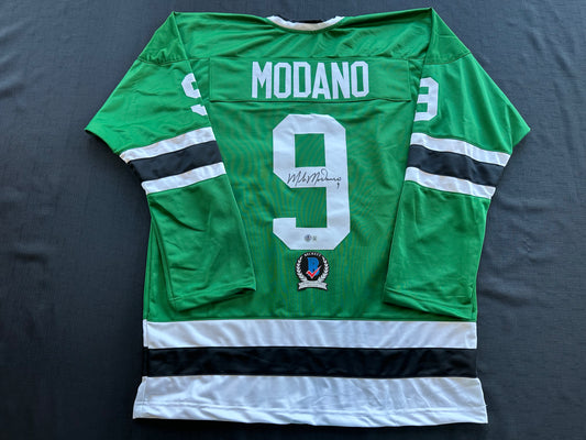 MIKE MODANO SIGNED GREEN HOCKEY JERSEY XL Dallas Stars BAS COA